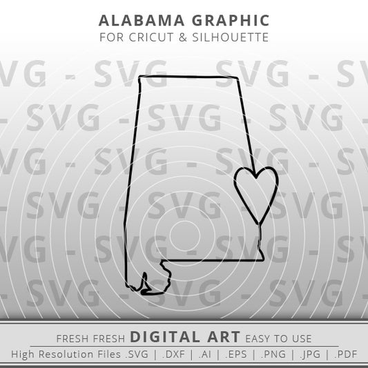 Alabama SVG Image - Alabama State Outline SVG - Cricut - Silhouette - Cameo - Clipart - Digital Download