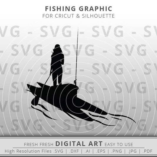 girl fiahing on paddle board svg outline