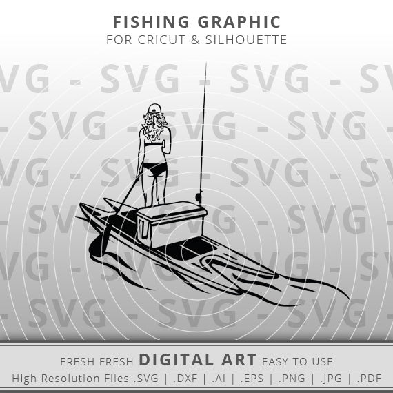 girl fiahing on paddle board svg outline
