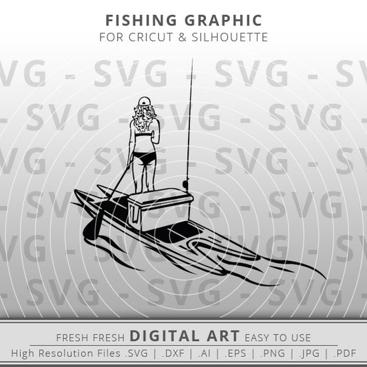 girl fiahing on paddle board svg outline