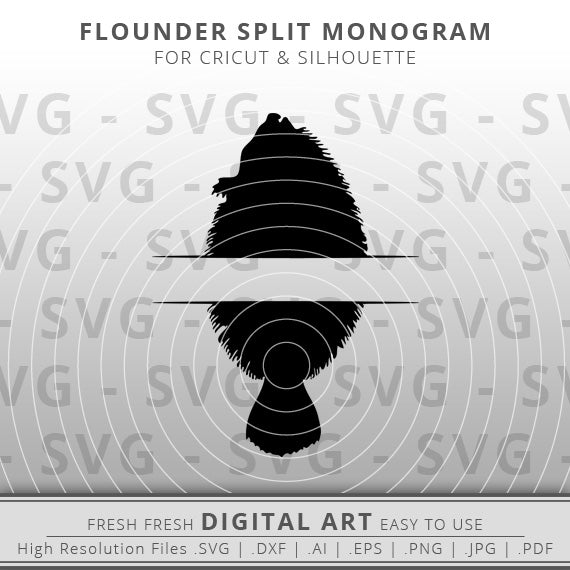 split monogram flounder svg fish outline