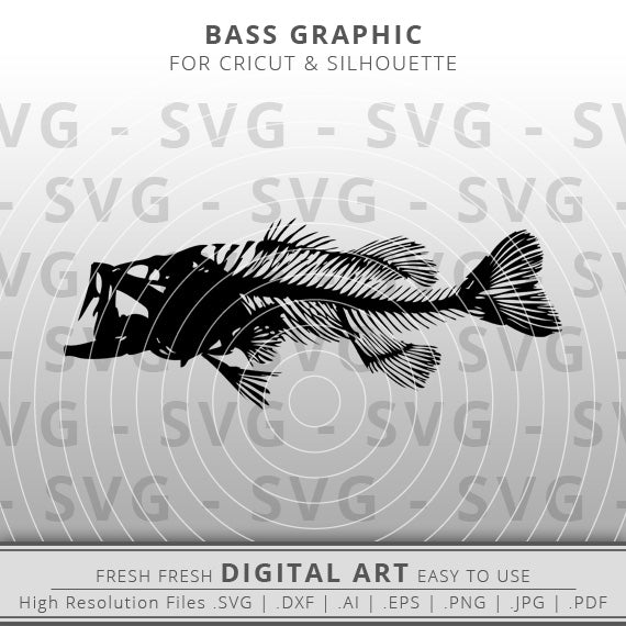 bass skelleton svg fish outline