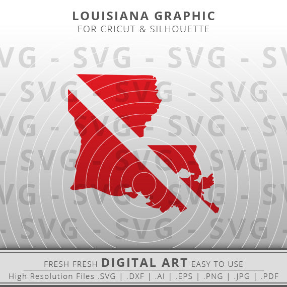 Diver's flag symbol inside Louisiana State Outline