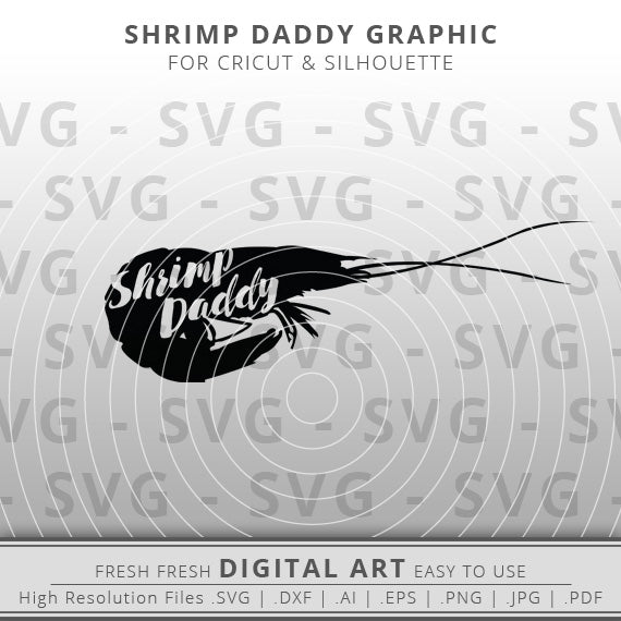 Shrimp svg image outline with shrimp daddy script writing