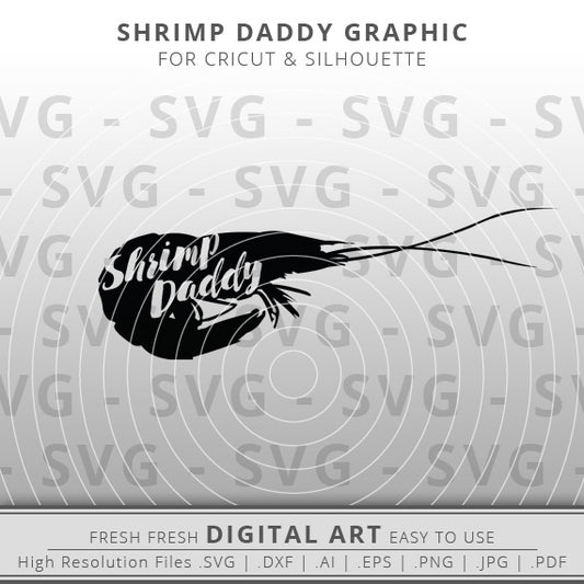 Shrimp svg image outline with shrimp daddy script writing