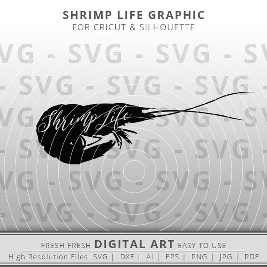 Shrimp svg image outline with shrimp life script writing