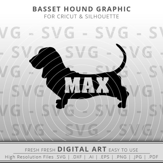 Basset hound silhouette with word max inside