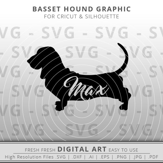 Basset hound silhouette with word max inside