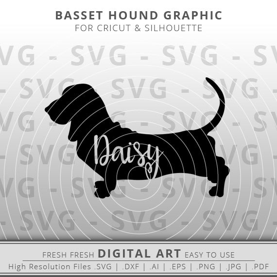 Basset hound silhouette with name daisy inside