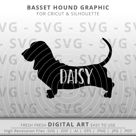 Basset hound silhouette with name daisy inside