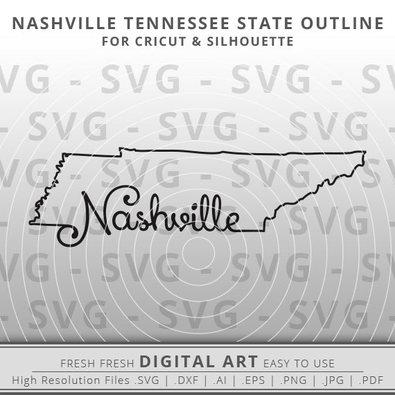 Outline of the state of Tennessee with the word Nashville incorporated into the line.