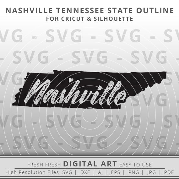 Outline of the state of Tennessee with the word Nashville incorporated into the line.