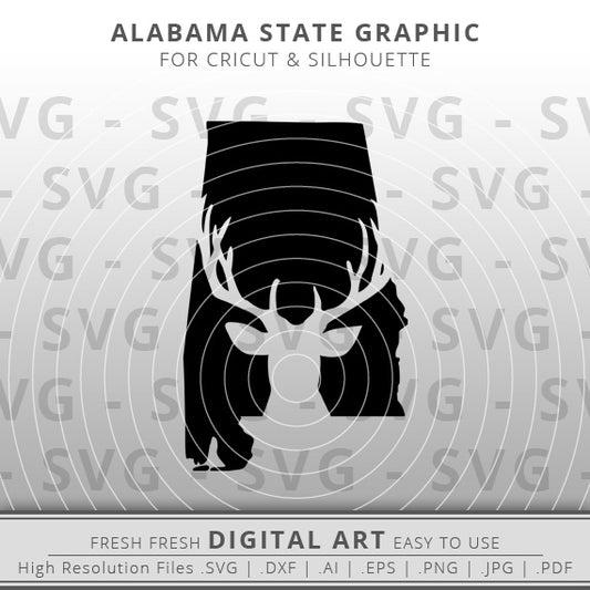 Alabama SVG Image - Deer SVG - Alabama State Outline SVG - Cricut - Silhouette - Cameo - Clipart - Digital Download
