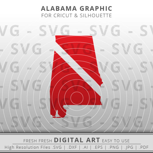 Alabama Diver - Alabama SVG Image - Alabama State Outline SVG - Cricut - Silhouette - Cameo - Clipart - Digital Download