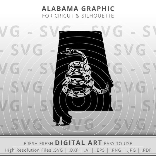 Gadsden Rattlesnake - Alabama SVG Image - Alabama State Outline SVG - Cricut - Silhouette - Cameo - Clipart - Digital Download