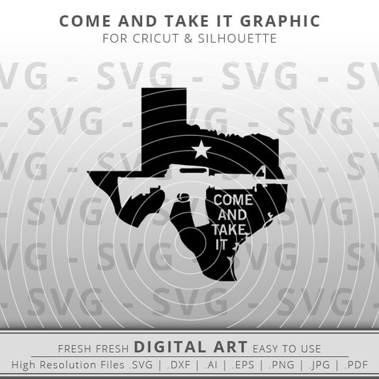 Texas Come & Take It SVG - Texas Outline SVG - AR15 with Scope SVG - Assault Rifle SVG - 2nd Amendment SVG - Gun Rights SVG - Texas Flag svg - Cricut - Silhouette - Cameo