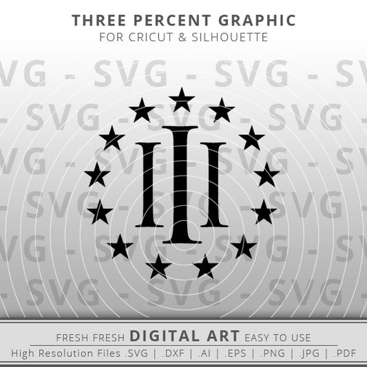 Three Percent Roman Numeral with Stars Flag SVG - Patriotic SVG - Cricut - Silhouette Cameo - Clipart - Digital Download