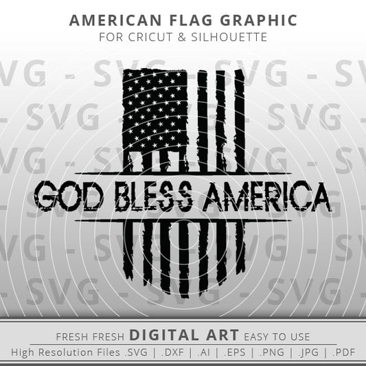 God Bless America Flag SVG - Distressed American Flag SVG Image - Patriotic SVG - Cricut - Silhouette Cameo - Clipart - Digital Download