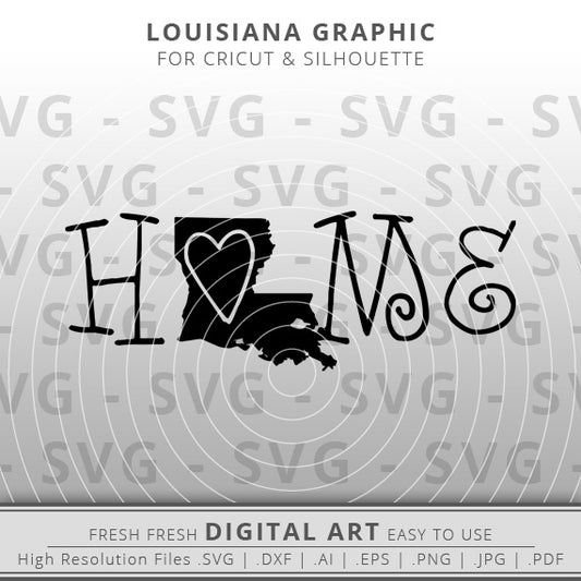 Home with Louisiana state outline and heart for the letter o
