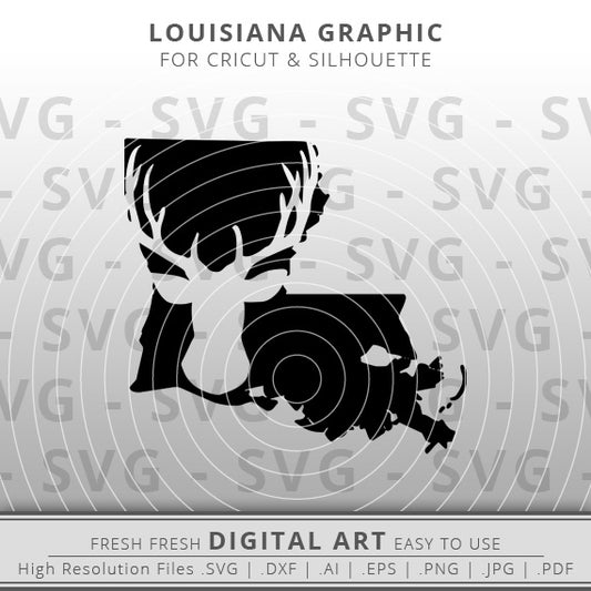 Deer with antlers inside louisiana state outline